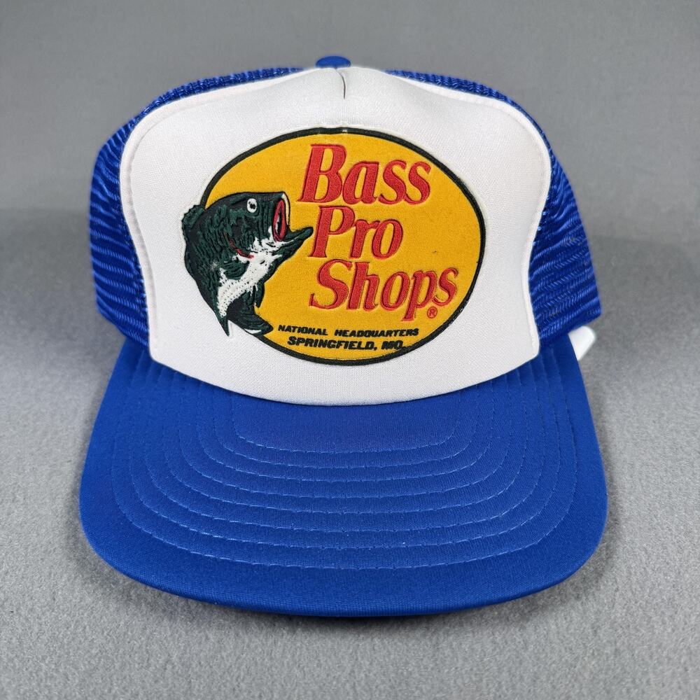 Vintage‎ Bass Pro Shops Hat Cap Snap Back One Size Blue Trucker Patch Mens 90s